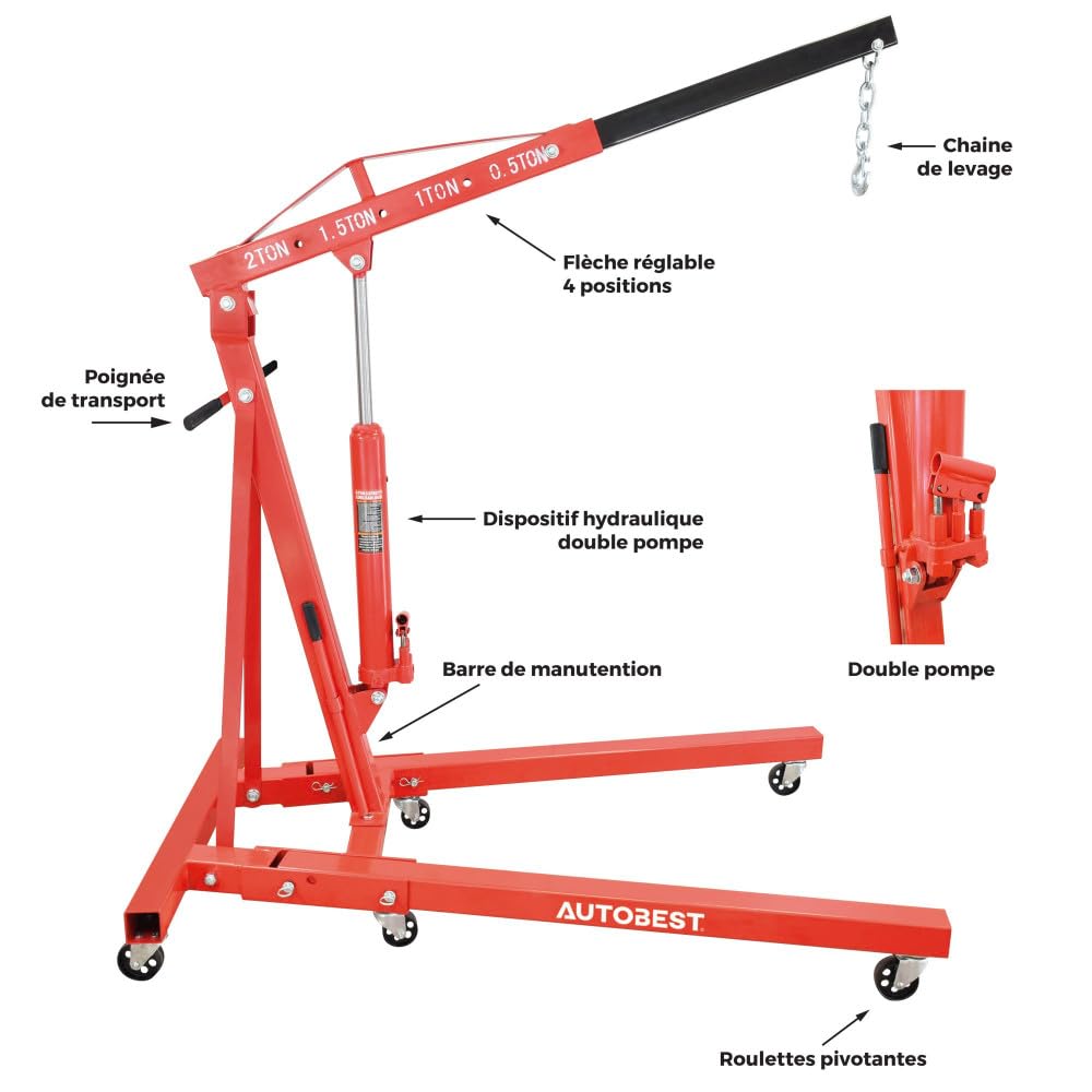 Autobest Grue d'atelier Pliante - 2 tonnes