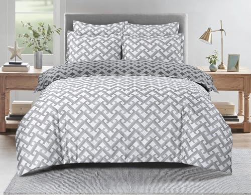 Majestic Giftware Madison Linen 4 Pcs 48" Twin Size Bedding Set (BL107-48T-4pcs) Diamond Braid Dark Gray 300 TC Cotton Sateen Durable & Washable | 1 Fitted Sheet, 1 Duvet, 2 Pillowcases