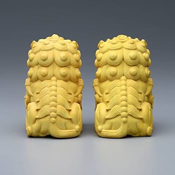 木製　木彫　獅子の置物　2点セット 木製 木彫 獅子の置物 2点セット 彫刻・オブジェ