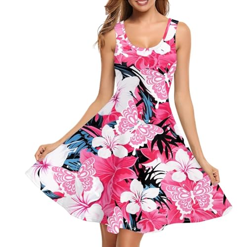 Image of TOADDITDO Women's Sleeveless O Neck Beach A-Line Party Coctail Tank Dresses Flared Sundress