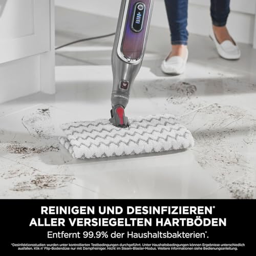 Shark automatski Klik n' Flip parni čistač za tvrde podove s inteligentnom kontrolom pare, parnim puhačem, s 2 perive jastučića za čišćenje, 350 ml, kabel od 6 m, sivo/bordo S6003EU