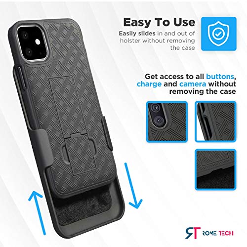 Rome Tech Belt Clip Holster Case For Apple Iphone 11 6.1" [A2111] - Slim Heavy Duty Shell Holster Combo - Rugged Phone Cover With Kickstand Compatible With Iphone 11 - Black #TOP3