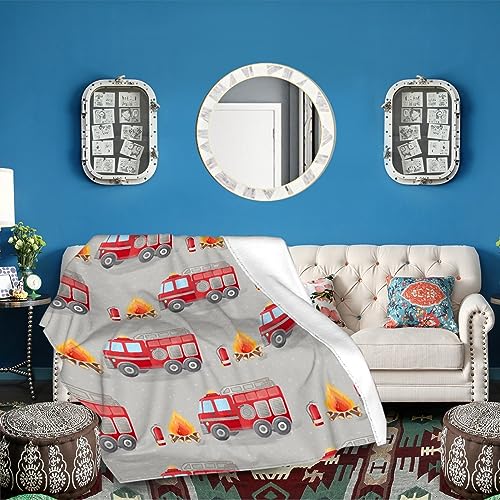 Image of Fire Truck Fireman Blanket Gifts Super Soft Fleece Throw Blankets Cozy Flannel Air Conditioning Blanket Blanket for Couch Bed 120x90 in for Family