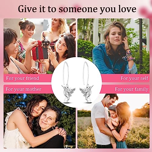 Hapour 925 Sterling Silver Hummingbird Hoop Earrings for Women, Peace Dove Bird Dangle Earrings Hypoallergenic Jewelry Memorial Hummingbirds Gifts for Her 6