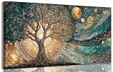 Large Frame Tree of Life Canvas Wall Art Sun and Moon Cosmic Picture Wall Decor Celestial Tree of Life Poster Print for Meditation Corner Yoga Room Living room Bedroom Home Decoration 32x16in