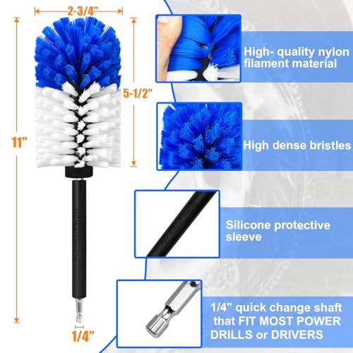 Wheel Brush Kit,Soft Drill Wheel Cleaner Brush, No Scratches Highly Dense Car Cleaning Brush Set for Wheels, Tire, Rims, Engines, Exhaust(Blue + White 3 Pk)