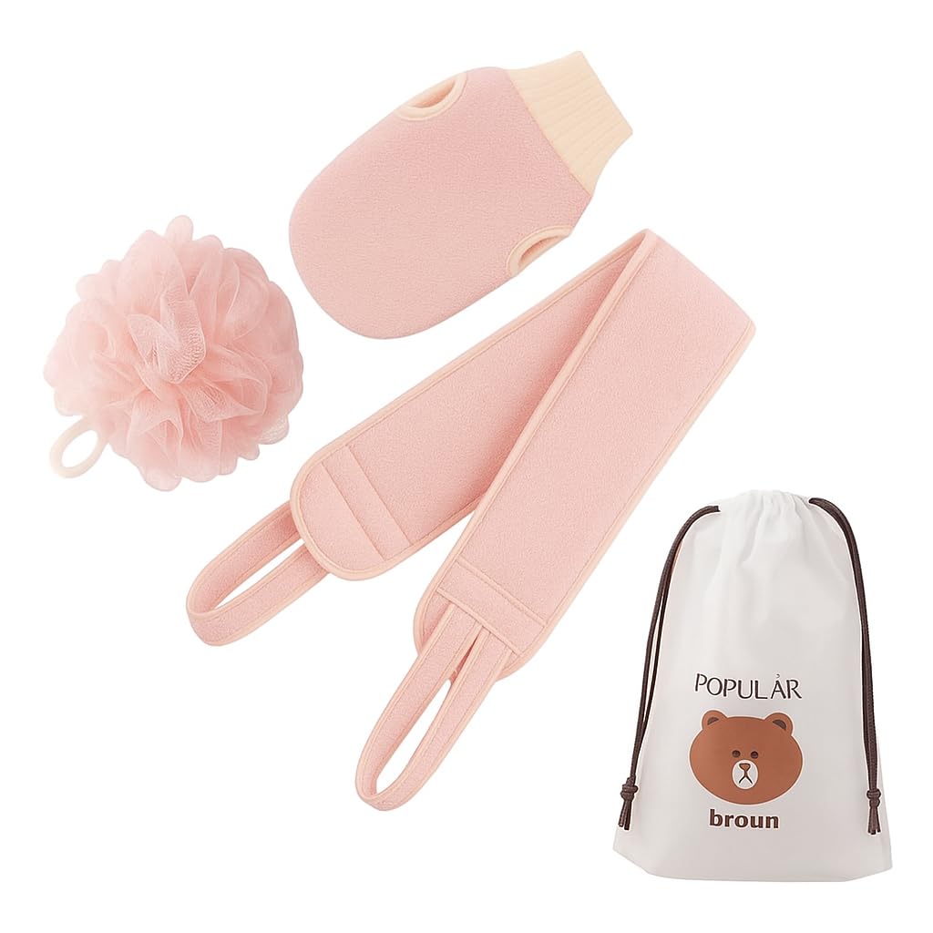 3PCS Unisex Bathing Exfoliating Set Back Scrubber, Sponge Loofah & Glove Double Side Scrubbing Strap Dead Skin Remove Body Scrubs for Skin Deep Cleaning (Random Color) (Pack of 1-image-16