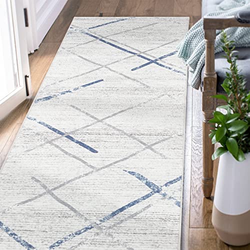 Collact Runner Rug 2X5 Area Rug Moroccan Rug Blue Grey Thin Rug Modern Geometric Accent Rug Soft Rug Indoor Door Mat Non Slip Gray Carpet Kitchen Living Room Bedroom Dining Room #TOP8