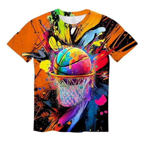Boys Basketball Shirts Cool 3D Graffiti Graphic Tees for Boys Girls Neon Short Sleeve Kids Sports T Shirt X-Small 6-8 Years