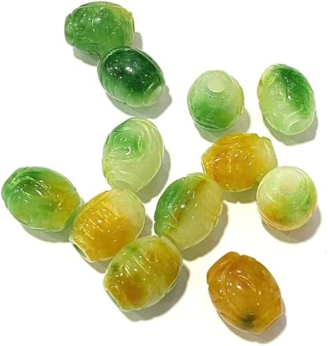 Fashewelry 10 cuentas de piedra de jade natural de Myanmar con agujero grande, grabado, piedras preciosas talladas, dijes europeos, cuentas en forma