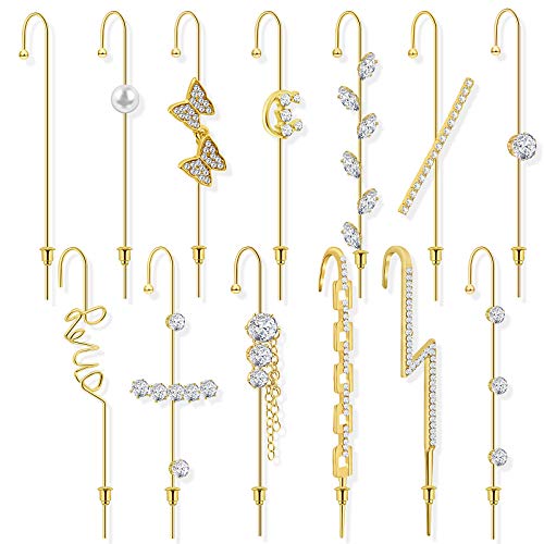 Hazms 13Pcs Ear Wrap Crawler Hook Earrings Gold | Hypoallergenic Piercing Ear Cuffs Crawler Hook Earrings for Women Girls | Climber Piercing Ear Cartilage Clip On Earrings