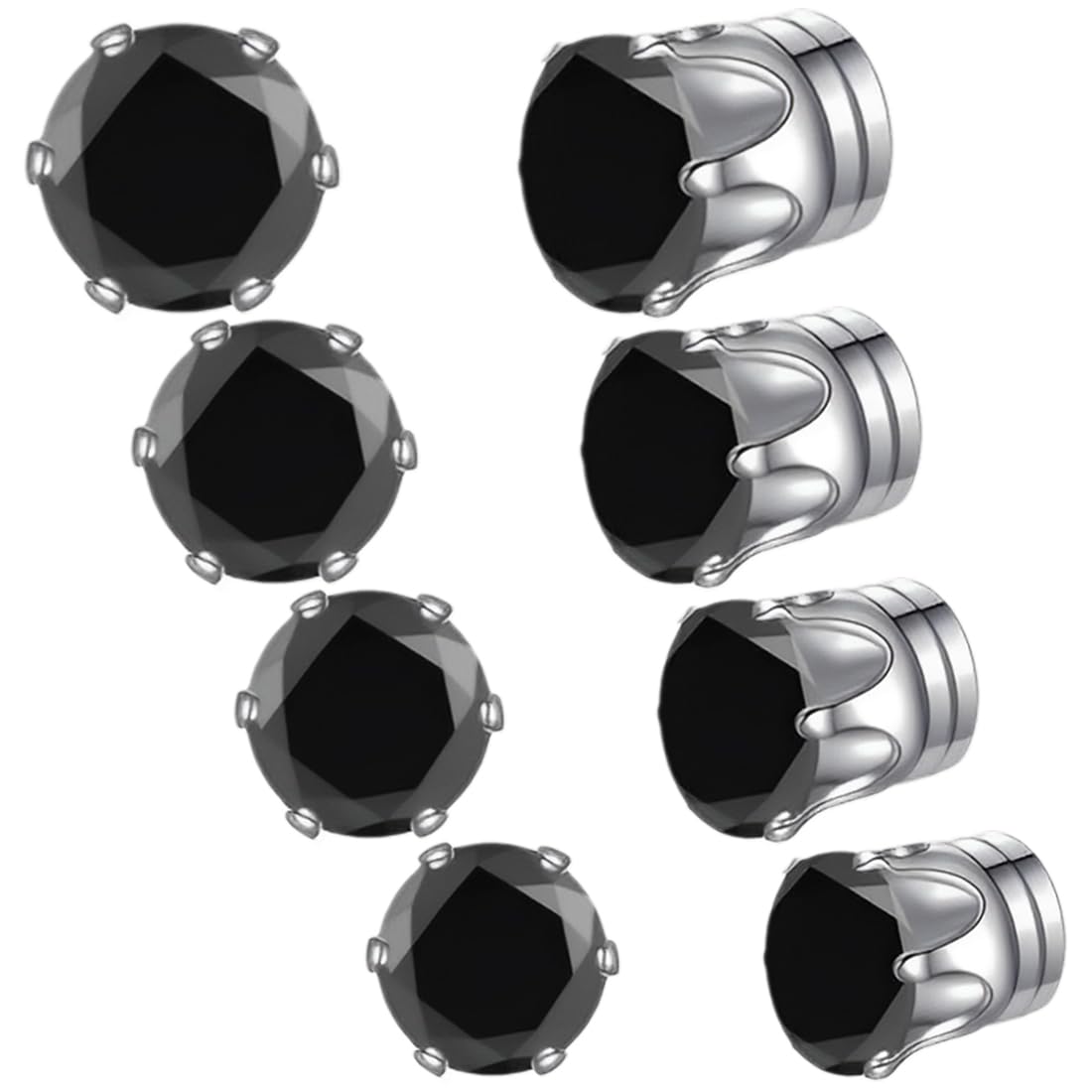 4 Paia Orecchini Magnetici in Acciaio Inossidabile per Uomo Donna Unisex Non-Piercing Calamita Finti Orecchino Set,6/8mm