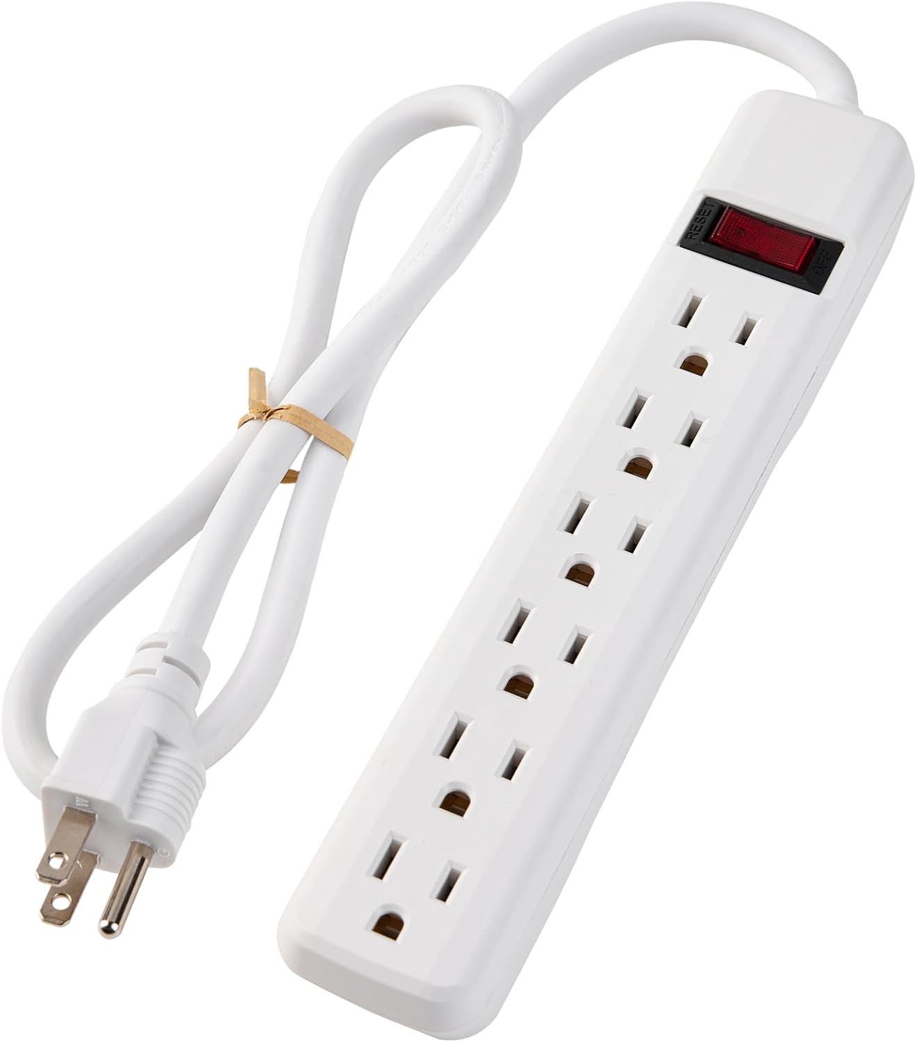 6-Outlet Surge Protector – 250 Joules, 6ft Cord, 15A/125V, 1875W Max – Right Angle Plug, Black – Home, Office, & Electronics Protection