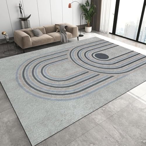 Tapis salon texture rayée abstraite moderne grand format et poil court - 2