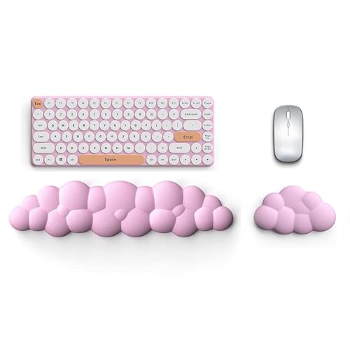 Lauspuck Cloud Keyboard Wrist Rest Pad Set, Enlarge PU Leather Memory Foam Cushion Support, Easy Typing Pain Relief, Mouse Rest Pad, Non-Slip Support for Home, Office, Pink