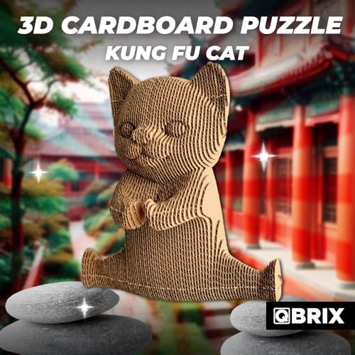 Image of QBRIX Kung Fu Cat 3D Puzzles for Adults, 3D Model Kit for Teens, DIY Crafts for Home Decor, Original Gift for Boys&Girls 14+, Cardboard Model Building Kit