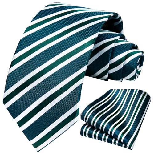 Image of HISDERN Stripe Tie Mens Ties with Pocket Square Set Classic 3.4'' Silk Formal Necktie Handkerchief for Business Wedding