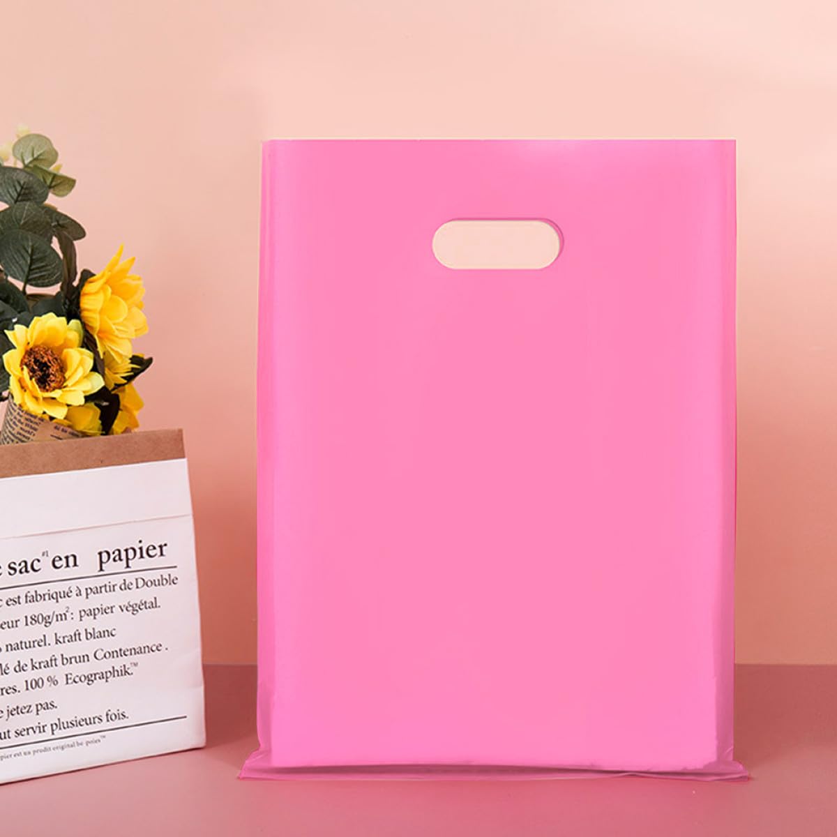 ULTECHNOVO 100 Stück Tragbare Kunststoff Flachbeutel für Kosmetik Leicht und Kreativ Rosa Farben für Heim und Partydekoration