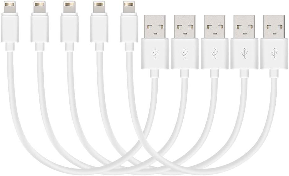 Fenergy Short Lightning to USB Cable 7 inch Charging Cord, 5 Pack