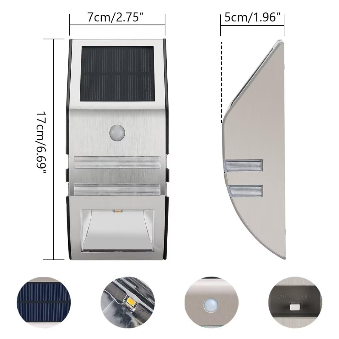 KZT 4 Stück Solarlampen für Außen mit Bewegungsmelder 3000K Warmweiß Solar Wandleuchte Aussen IP65 Wasserdichte Solar Zaunleuchten Aussenleuchte für Garten Weg Hof Gehweg