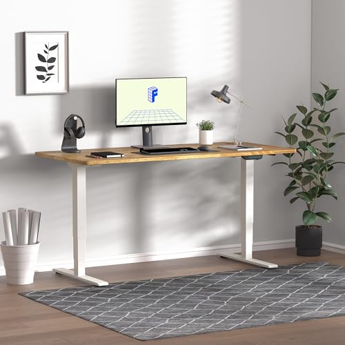 Image of FLEXISPOT E6 MAX Solid Wood 71x30 Inch Dual Motor 3-Stage Heavy Duty Standing Desk, 330lbs Weight Capacity, Height Adjustable Desk w /Cable Management & Wheels(Butcher Block Rubberwood + White Frame)