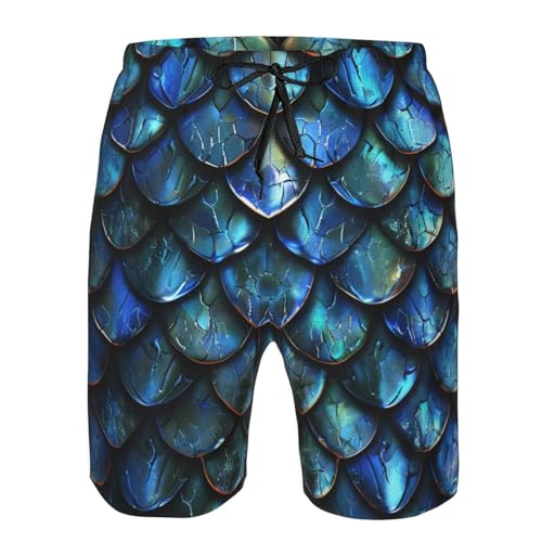 Men's Quick Dry Swim Shorts Dragon Scales Dark Fantasy Style Green Blue Beach Trunks with Pockets3