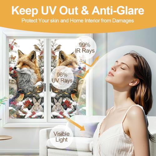 Image of Winter Fox Woodland Animals Window Film 17.32x39.37in Cling