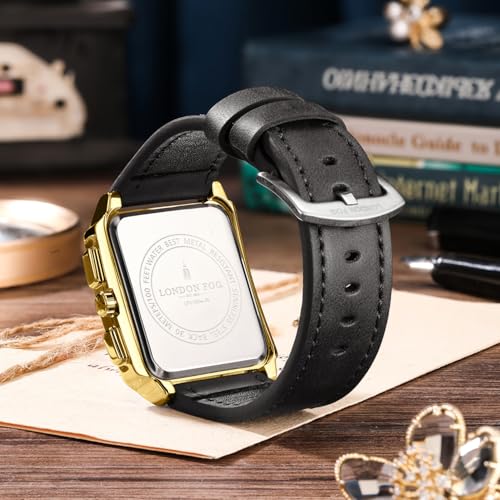 Image of London Fog Mayfair Collection Analog Watch for Men with Square Dial, Crystal Hour Accents, Date Display, Quartz Movement and Leather Strap - LFM10004