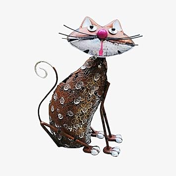 16" Brown Cat with Light Garden Statue Outdoor Decor