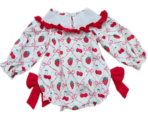 Deerhobbes Design your own Newborn Baby Girl Smocked Romper - Bow pattern Ruffle Sleeve Bubble Bodysuit for Summer2