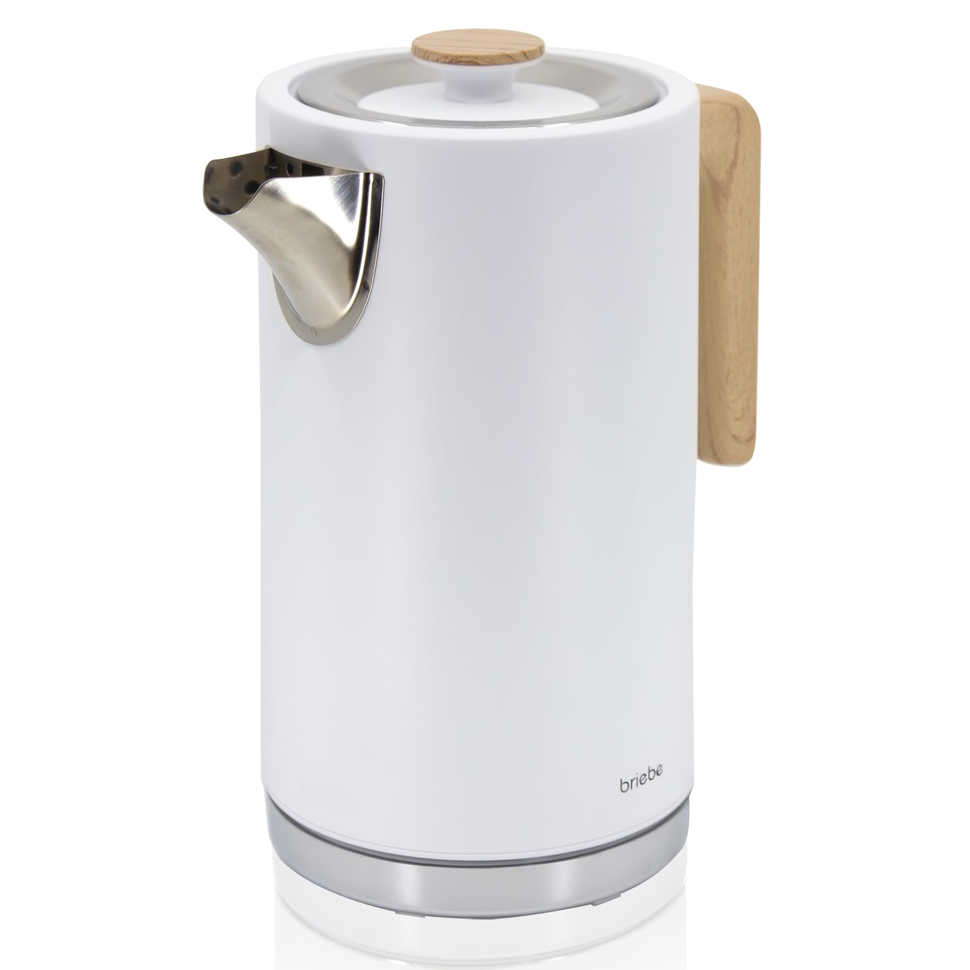 briebe Nordic Hervidor Agua Eléctrico 1,7L Inalámbrico, Tetera Infusiones 2200W Ebullición Rápida, Libre BPA, Base 360°, Controlador Strix, Apagado Automático, Diseño Nórdico, Asa Efecto Madera Blanco