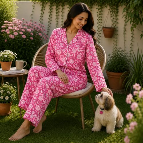 Image of Huar Cotton Pajamas Set for Women - Luxurious Cotton Womens Pajama Sets - Comfortable Christmas PJ Set, Breathable & Light Pj