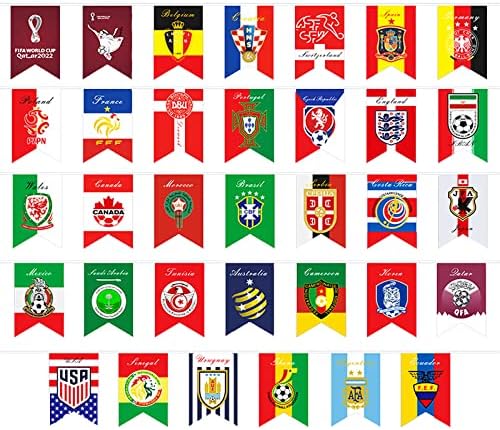 Football World Cup Flag Top 32 Football Tournament String Flags 10M Bunting Banner With 32 Team Flag for Garden Bar Restaurant Street Party,World Cup Grand Opening Party Decorations