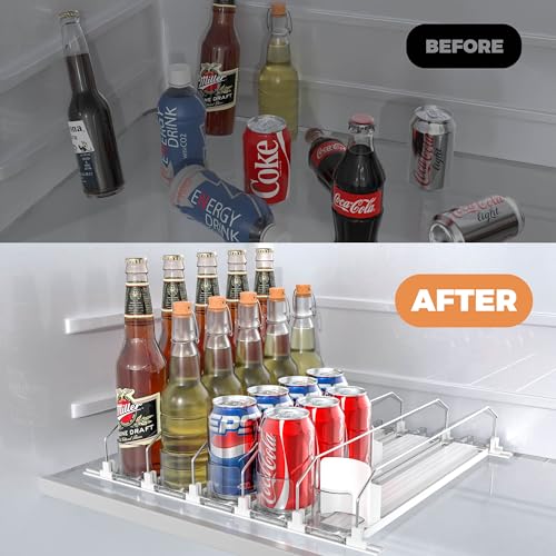 Hmdivor 5 Rows Drink Organizer for Fridge, 15'' Soda Can Dispenser for Fridge with Pusher Glide, Width Adjustable Fridge Can Organization Hold Up to 25 Cans (White) by Hmdivor - Image 2