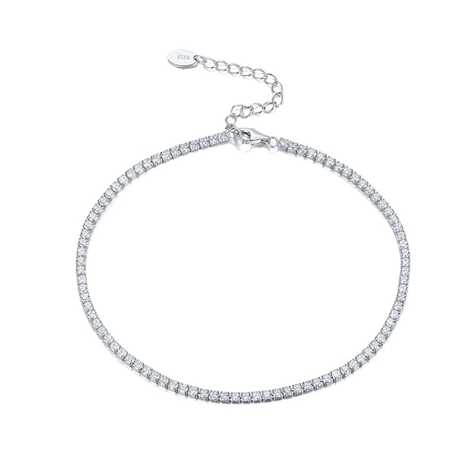 Cavigliera Argento 925 Donna, Cavigliera Donna Estiva Tennis Sottile con Zirconi 2MM Argento, Regolabile Fino a 25 cm - Bracciali alla Caviglia da Spiaggia Cavigliere per Donne
