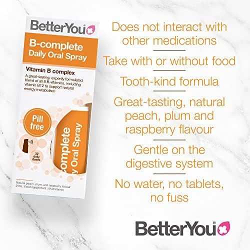 BetterYou B-Complete Daily Oral Spray, Vitamin B Complex, Formulated Blend of All 8 B Vitamins, Including B12 to Support Natural Energy, 1 Month Supply