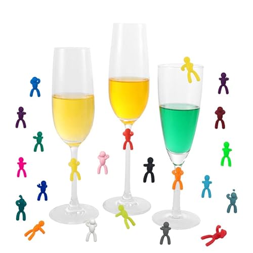 SKULL FISH Silicone Wine Glass Marker Drinking Glass Identification Labels Tag Signs for Bar Party Martinis Cocktail Champagne Stem Glasses (20 Pack, Human Figure)