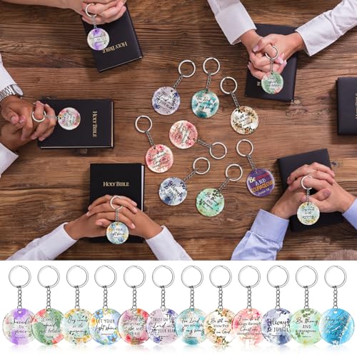 Image of Janmercy 120 Pcs Acrylic Christian Keychain Bulk Floral Bible Verse Keychain Religious Scripture Jewelry Gifts for Women Men