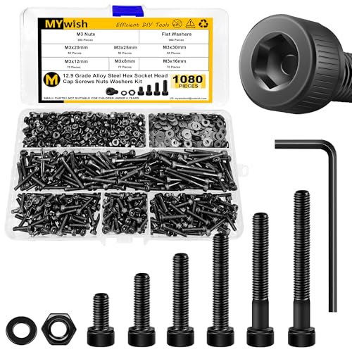 Assortiment boulons métriques M3 et kit de vis écrous rondelles noires Mywish 1080 pièces