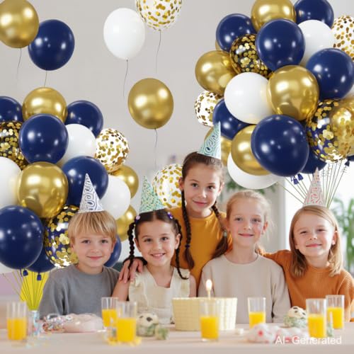 Image of Zesliwy Navy Blue Gold Confetti Balloons Set,50pcs 12inch Royal Dark Blue Metallic Gold White Latex Balloons with Ribbon for Birthday Wedding Graduation 2026 Bridal Shower Party Decorations