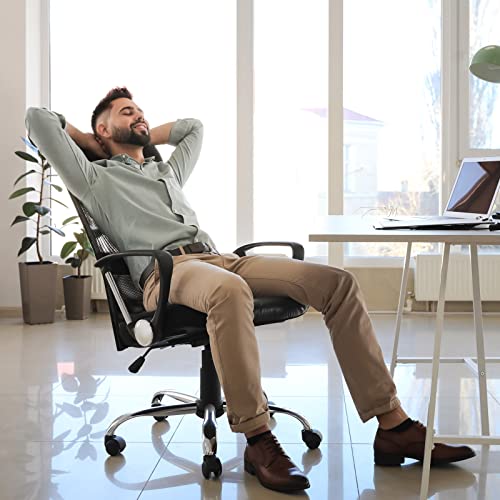 CASARIA® Silla Giratoria de Oficina Escritorio Ergonómica Malla Transpirable 5 Ruedas Respaldo Alto Ajustable 46-60 cm Función Balanceo Soporte Lumbar Negro