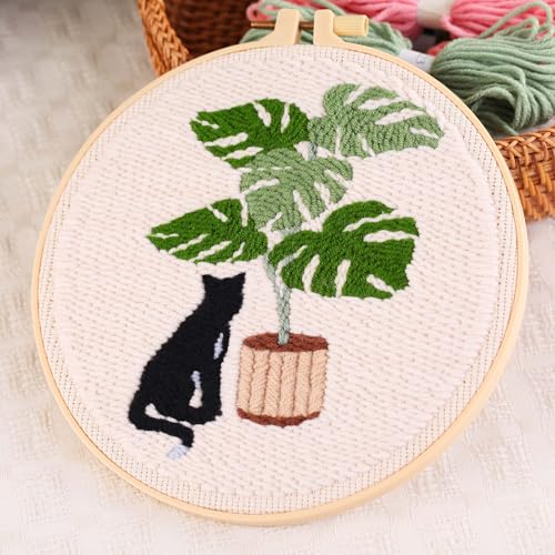 Image of Harimauu Harimau 3 Pcs Punch Needle Embroidery Starter Kits for Beginner Kids,Punch Needle Fabric with Pattern,Threader, Yarns,Pinch Needle, Embroidery Hoops & Rug Punch, 65216+65217+65218 3set