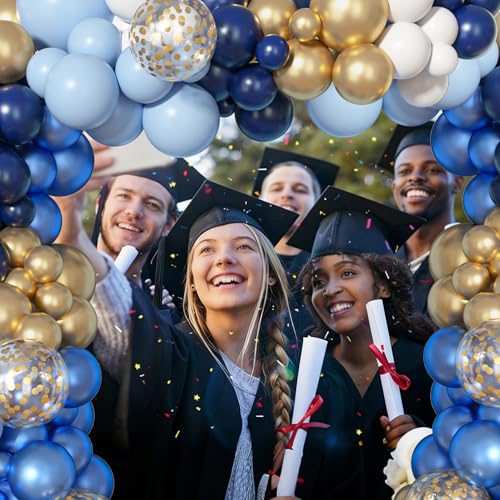 Image of Ouddy Life 156Pcs Navy Blue and Gold Balloon Garland Arch Kit, Royal Blue White Metallic Gold Confetti Mixed Sizes Balloons for Baby Shower Wedding Birthday Anniversary Graduation Party Decorations
