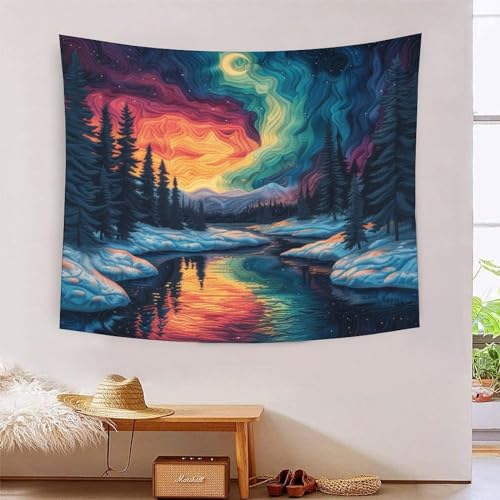 Tapisserie murale aurores boréales 3D déco chambre salon 150 cm