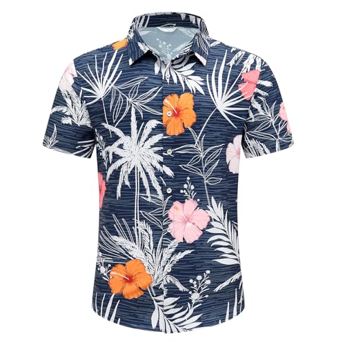Image of Men's Hawaiian Shirt Tops Vintage Short Sleeve Button Down Beach Shirt Male Tropical Floral Summer Pullover Party Holiday