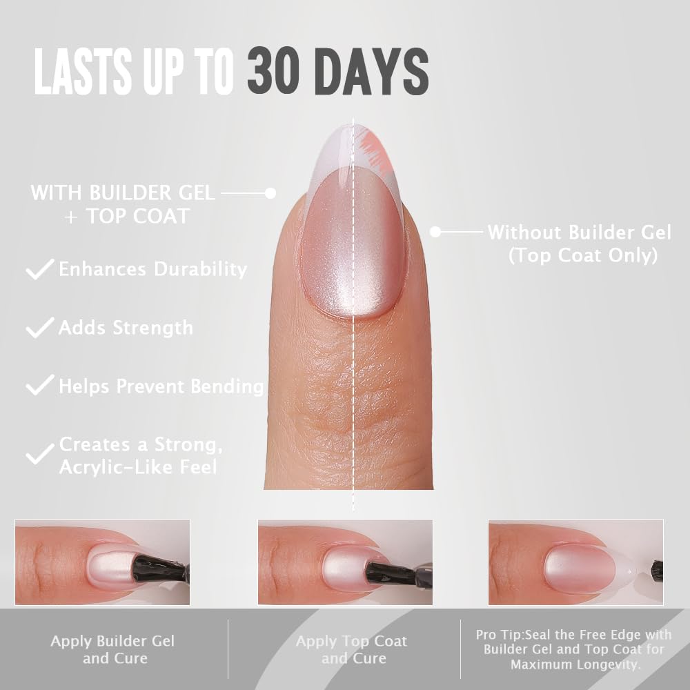 PROTIPS - Unghie finte a pressione, effetto occhio di gatto, 150 pezzi, in gel morbido, riutilizzabili, in 15 misure, stile francese prefabbricate, per manicure fai da te, look da salone