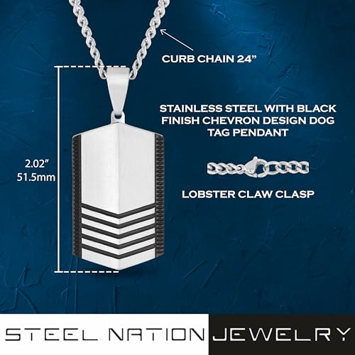 Collier pendentif plaque identité homme acier inoxydable noir chevron - 3