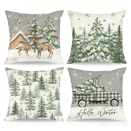 Basitys 4er Set Weihnachtskissen Kissenbezug Weihnachten 40x40 cm...
