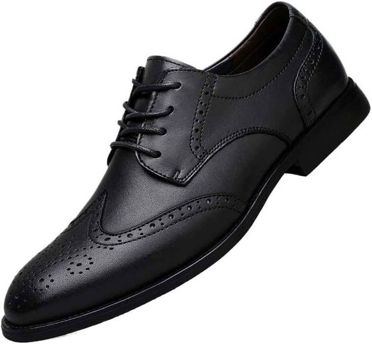 Men&#39;s Summer Leather Oxfords Business Loafers Fashion Casual Classic Lace-Up Dress Shoes Black Comfort