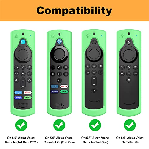 Casebot Remote Case For Fire Tv Stick 4K Max/Fire Tv Stick (2Nd And Later) / Fire Tv Stick Lite/Fire Tv Cube - Anti-Slip Silicone Cover For Alexa Voice Remote (2Nd Gen And 3Rd Gen), Green-Glow #TOP2